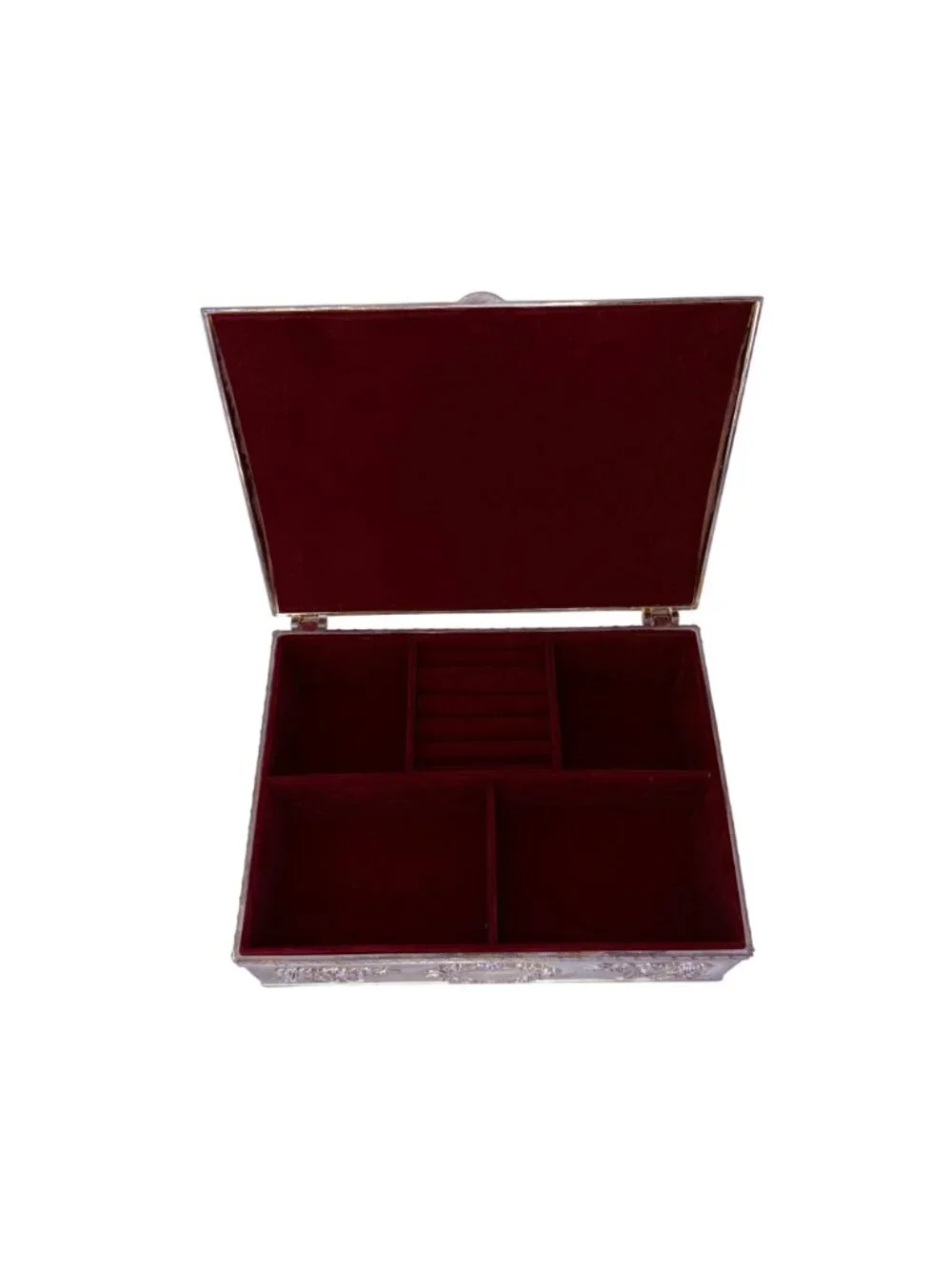 Vintage Godinger Silver Plate Jewelry Box with Roses and Red Velvet‎ Interior